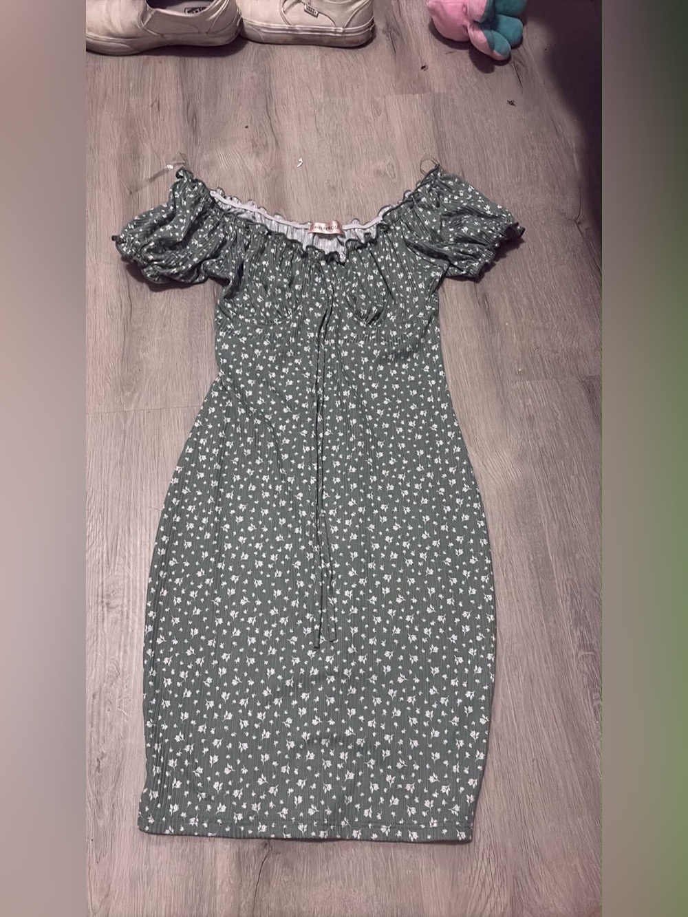 Green Floral Off-Shoulder Midi Dress